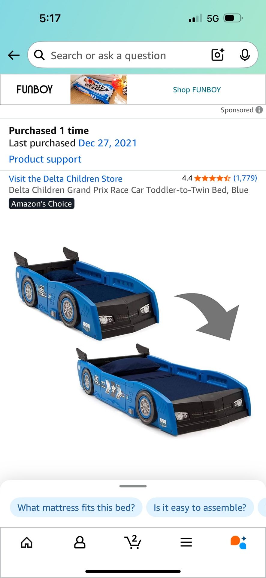 Delta Children Grand Prix Race Car Toddler-to-Twin Bed, Blue