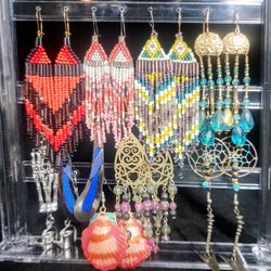 Earrings Lot - Set Of 9 Danngling Earrings Mostly Handmade 