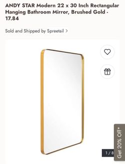 ANDY STAR Modern 22 x 30 Inch Rectangular Hanging Bathroom Mirror, Brushed Gold RETAIL $169