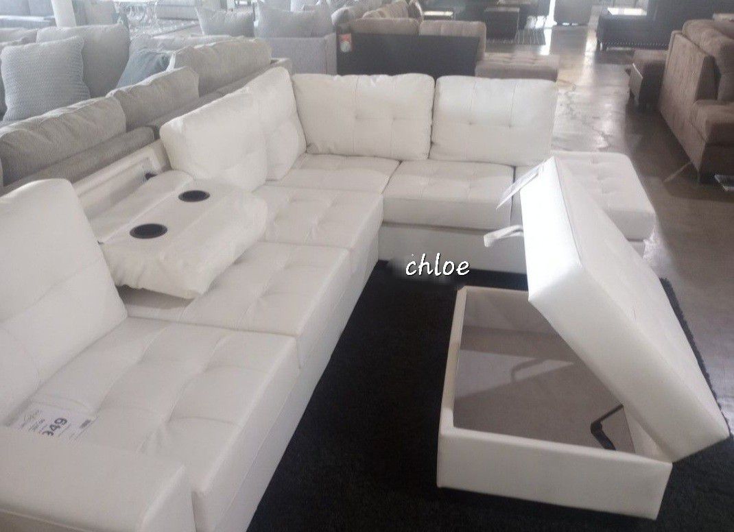 
÷ASK DISCOUNT COUPON😎 sofa Couch Loveseat Living room set sleeper recliner daybed futon 《
Heights White Faux Leather Sectional With Ottoman 