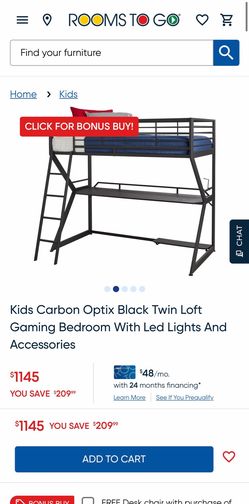 Kids Carbon Optix White Twin Loft Gaming Bedroom With Led Lights