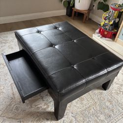 Black Leather Ottoman