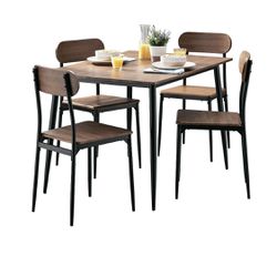 5-Piece Modern Wood & Metal Dining Room Set, Seats 4 for Indoor, Walnut Color