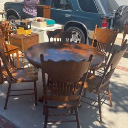 Antique Wood Table And Chairs 