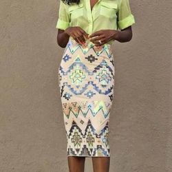 Express Sequins Nude Skirt 