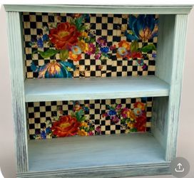 Mackenzie Childs Lined With Wallpaper Vintage Book Cabinet