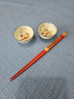 Ceramic Rice Bowls and Chopsticks Set