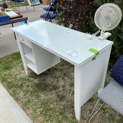 White IKEA Desk with Glass Top