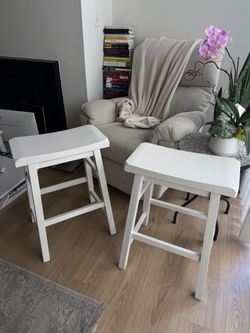 2 White Solid Wood Saddle Stools