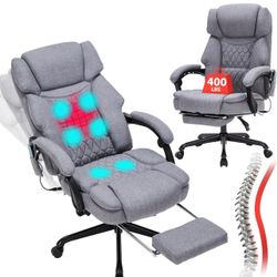 Massage Office Chair with Heat,Reclining Office Chair with Foot Rest,6 Points Vibration Home Desk Chairs for Heavy People 400lbs,Ergonomic Managerial 