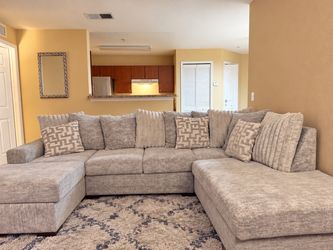 Gray Fabric Double Chaise Sectional Sofa