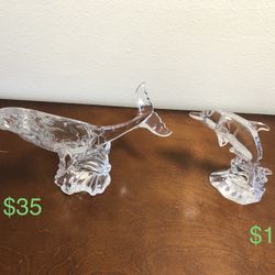 Figuritas De Cristal Un Delfín Y Una Ballena  Cristal Figures One Dolphin And A Wale 