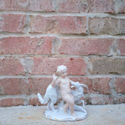 Vintage Schaubach Kunst Porcelain Putti Boy/Dog Figurine 