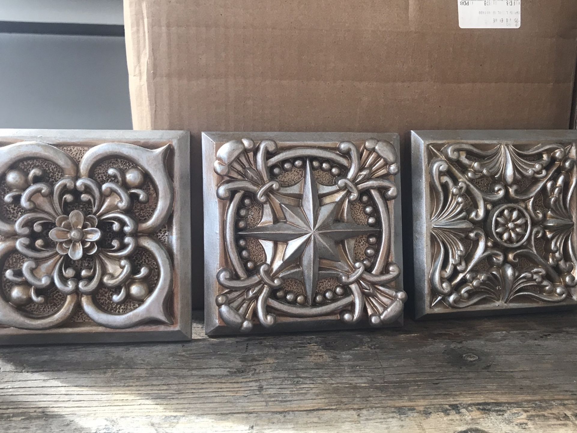 Wall Decorations (3) For $10 Silver/gold 7”x7”