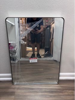 24” x 32” Brushed Nickel Bathroom Mirror – Rounded Rectangle Vanity Mirror