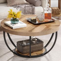 Tribesigns 31.7" Round Wooden Coffee Table with Storage Pedestal 🌱