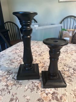 Black Pillar Candlestick Holders Set of 2