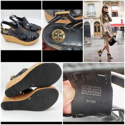 TORY BURCH Leather Cork Wedge SZ9/12