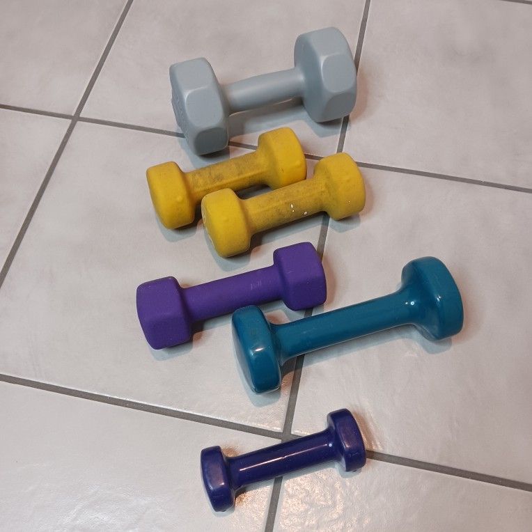 6 Dumbbell Weights Neoprene/Plastic Coated 27 Lbs