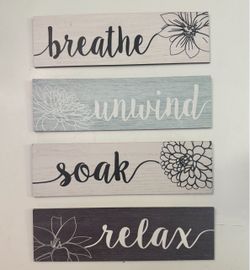 Set of 4 Relaxing Spa-Themed Wooden Wall Signs – Bathroom Decor