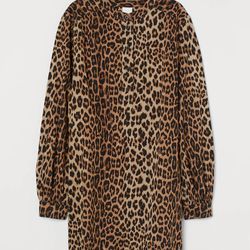 HM H&M New Women's Balloon-Sleeved Leopard Print Dress, size S