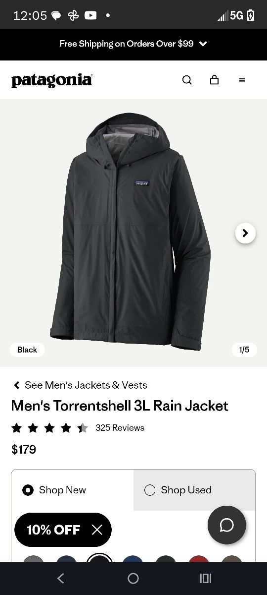 Patagonia Torrentshell 3L Rain Jacket — Size Small.