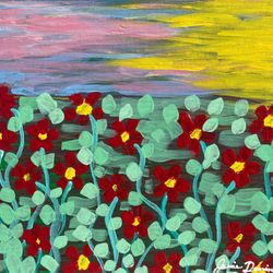 Red Flowers Acrylic Painting 