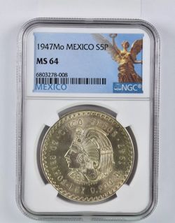 1947 MEXICO 5 Pesos NGC MS64