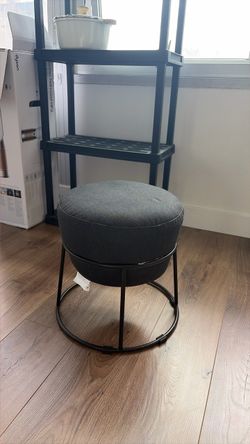 Round Upholstered Ottoman Stool with Metal Base
