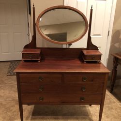 Gorgeous Antique Dressing Table With Mirror! Measures 59h, 42w And 18d. Original Hardware And Castors. Pick Up By Inspirada In Henderson. 