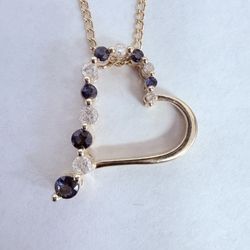 10K Gold, Lab Sapphire & Diamond Heart Pendant