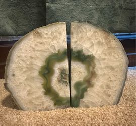 Green Agate Geode Bookend Set