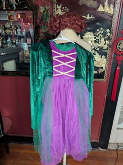 Girls size 5 Hocus Pocus Winefred Witch Halloween Costume Dress with Cape and Wig