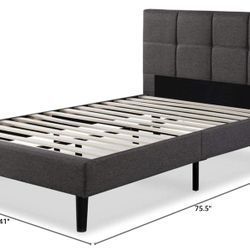 ZINUS Lottie Upholstered Platform Bed Frame, Mattress Foundation, Wood Slat Support, No Box Spring Needed, Easy Assembly, Grey, Twin