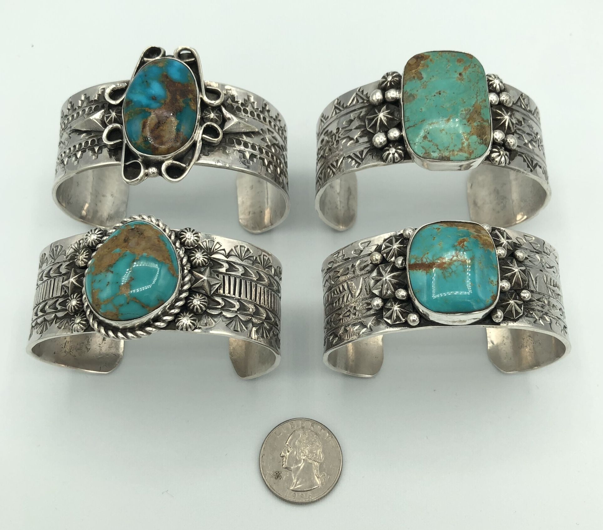 Native American Sterling Silver Turquoise Cuff Bracelets