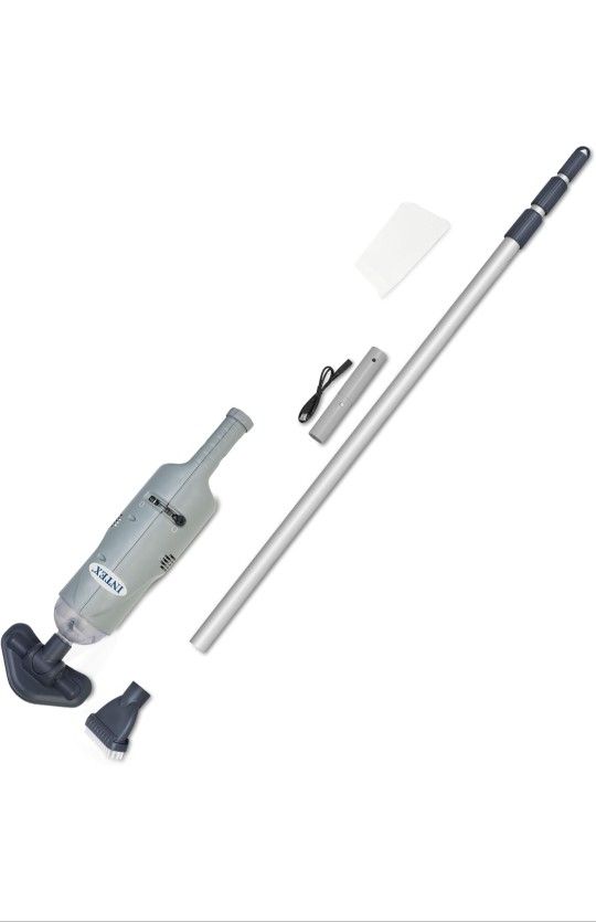 Intex Handheld Pool Vacuum Cleaner Rechargeable 94 Inch Telescoping Shaft and 2 Interchangeable Brush Heads for Above Ground Swimming Pool and Spa