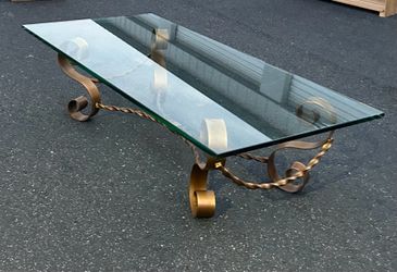 *Delivery Available* Vintage Glass Coffee Table – 1/2” Thick Glass Ornate Gold Metal Base