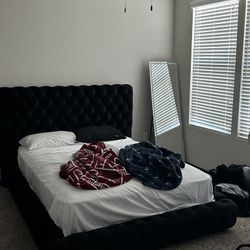 Queen Fabric Quilted Bed Frame with Mattress 