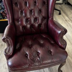 2 Reddish Brown High Back Tuft Chairs