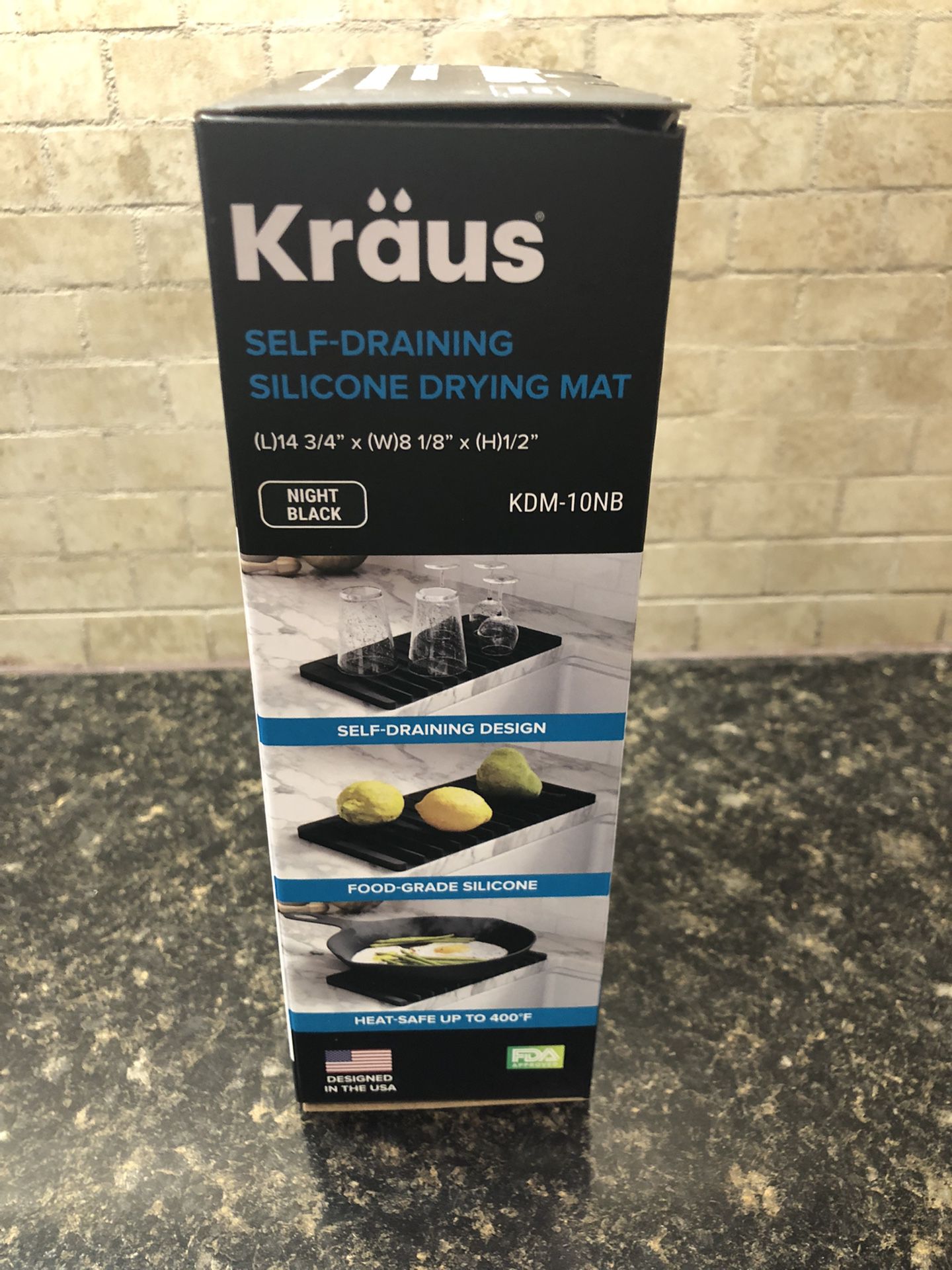 Kraus Self-Draining Silicone Drying Mat Night Black 14-3/4 x 8-1