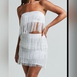 Sincerely Jules Fringe Halter Top and Skirt Set Women's Size small