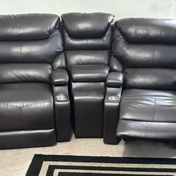Brown Leather Theater Sofa 