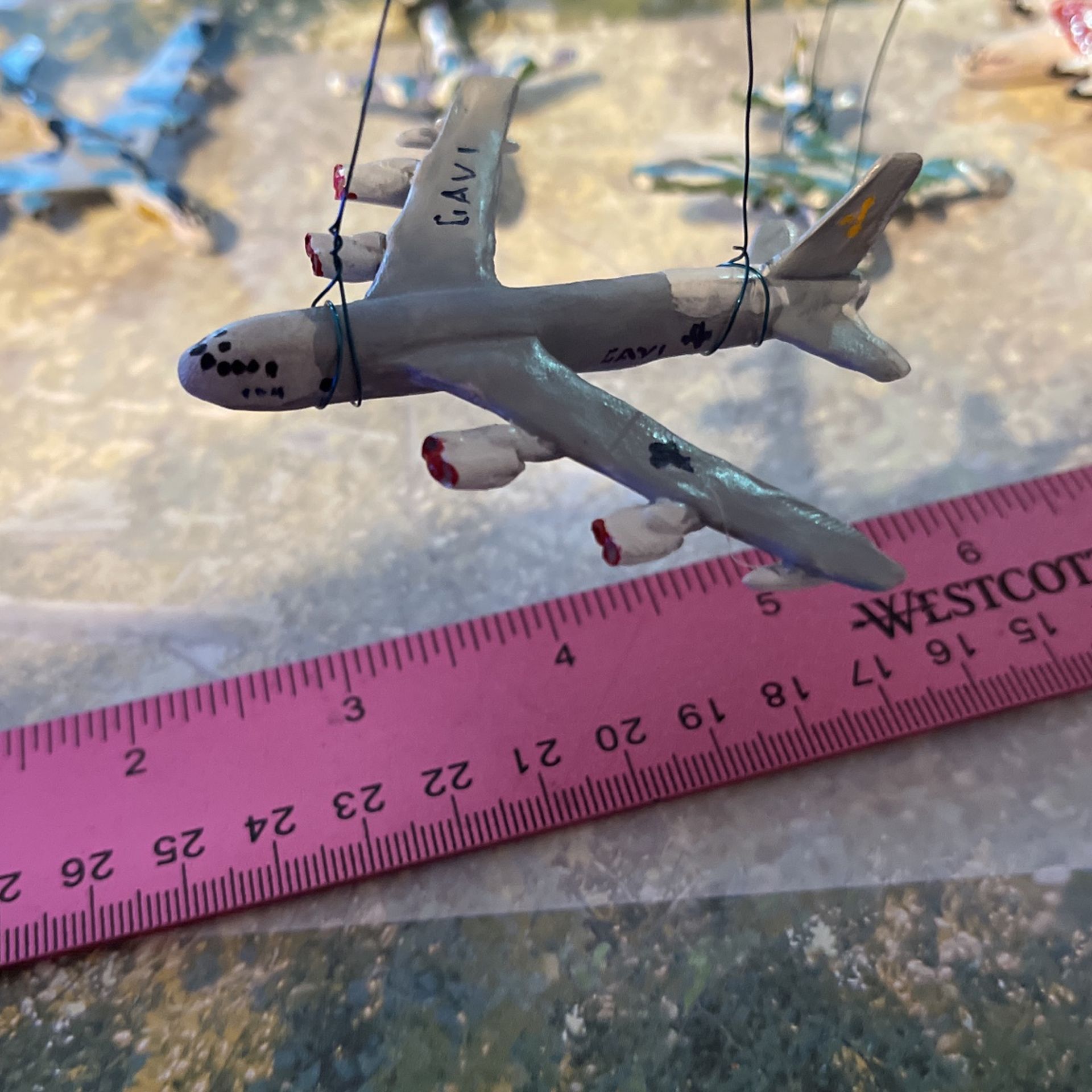 Tiny B-52 strategic bomber ornament 1:700 scale hand sculpted polymer enamel painted