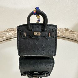【Special Price】Mini Bag Charm – Black Ostrich Embossed Faux Leather