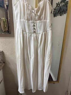 Cream Sleeveless Midi Dress with Buttons