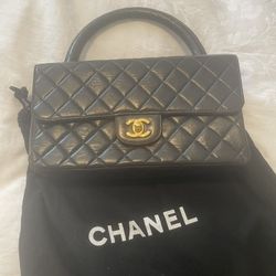 Vintage Chanel Black Quilted Parent Bag with Gold Plated hardware