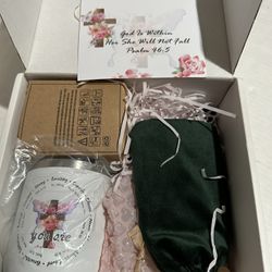 Beautiful Religious Gift Box Set Includes Cup Candle Jewelry Tray Necklace Bookmark Bracelet