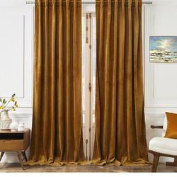 Timeper Gold Velvet Curtains 96 Inches - Super Soft Velvet Drapes Heat & Sunlight Blocking Curtain Panels with Rod Pocket Back Tab for Holiday Fete/Pa