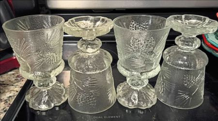 Pressed Glass Goblets with Pinecone Pattern – Set of 4