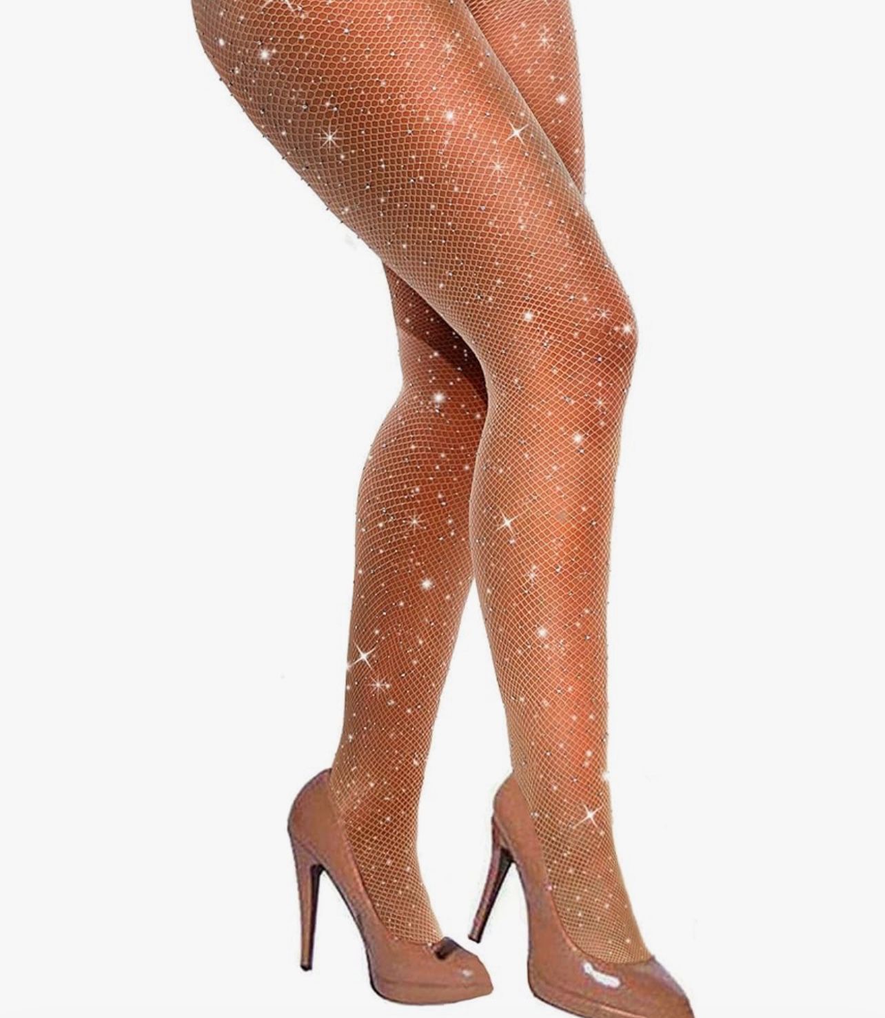 Nude Sparkly Fishnets Stockings Jeweled High Waist Fishnet Tights for Women Rhinestone Party Pantyhose